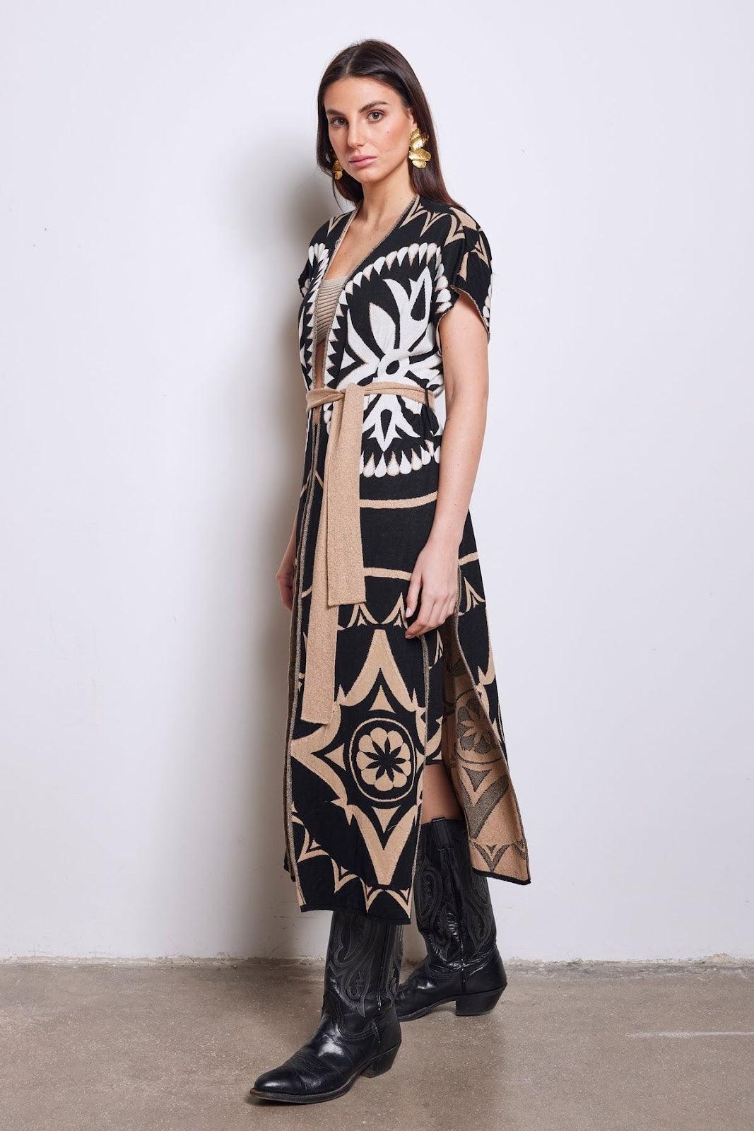Gilet Donna Akep - Gilet Lungo In Maglia Jacquard Pattern Geometrico - Multicolore - Inà Boutique